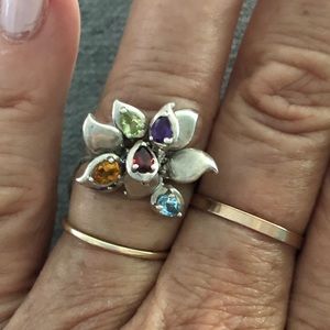 Flower gemstone ring sterling